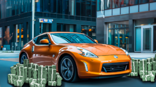 a orange sports car parked on the side of a road