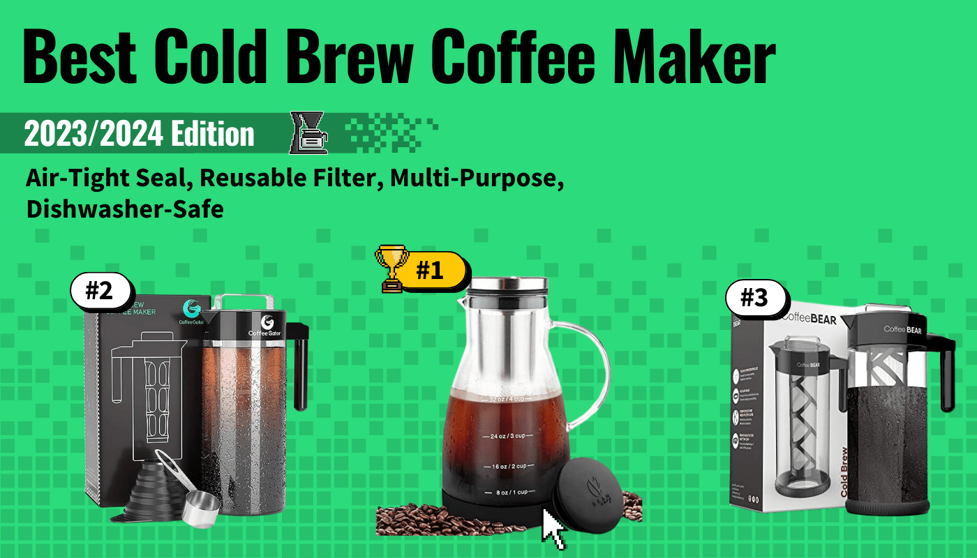  Coffee Gator Cold Brew Coffee Maker - 47 oz Iced Tea and Cold  Brew Maker and Pitcher w/Glass Carafe, Filter, Funnel & Measuring Scoop -  Black : Home & Kitchen